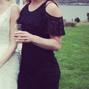 Black, lace, cold shoulder cocktail dress